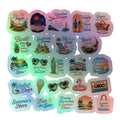 Summer’s Here holographic vinyl sticker shown on a gray background